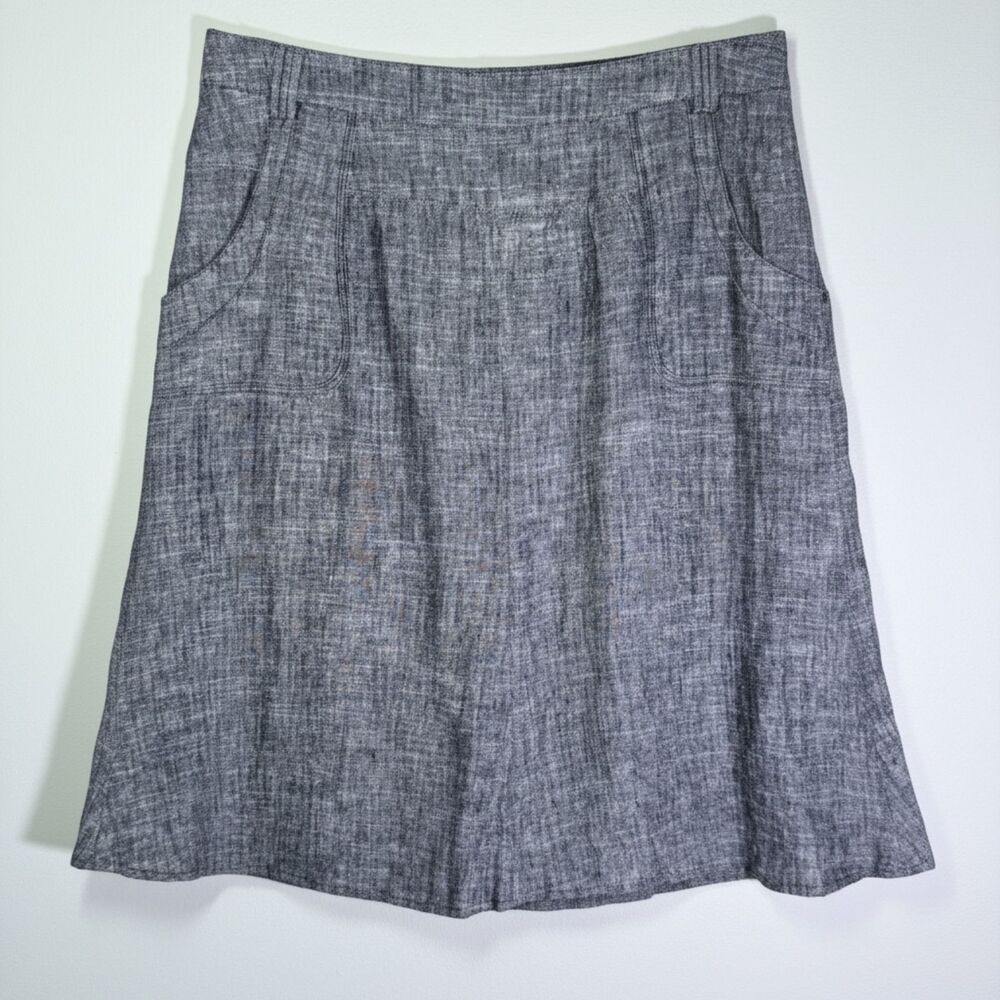 Sandro Studio Navy Blue Linen Blend A Line Skirt Pockets Size 12 L Lagenlook